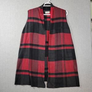Jillian Nicole Red Black Plaid Knit Sleeveless Cardigan Vest Women's Plus 2X